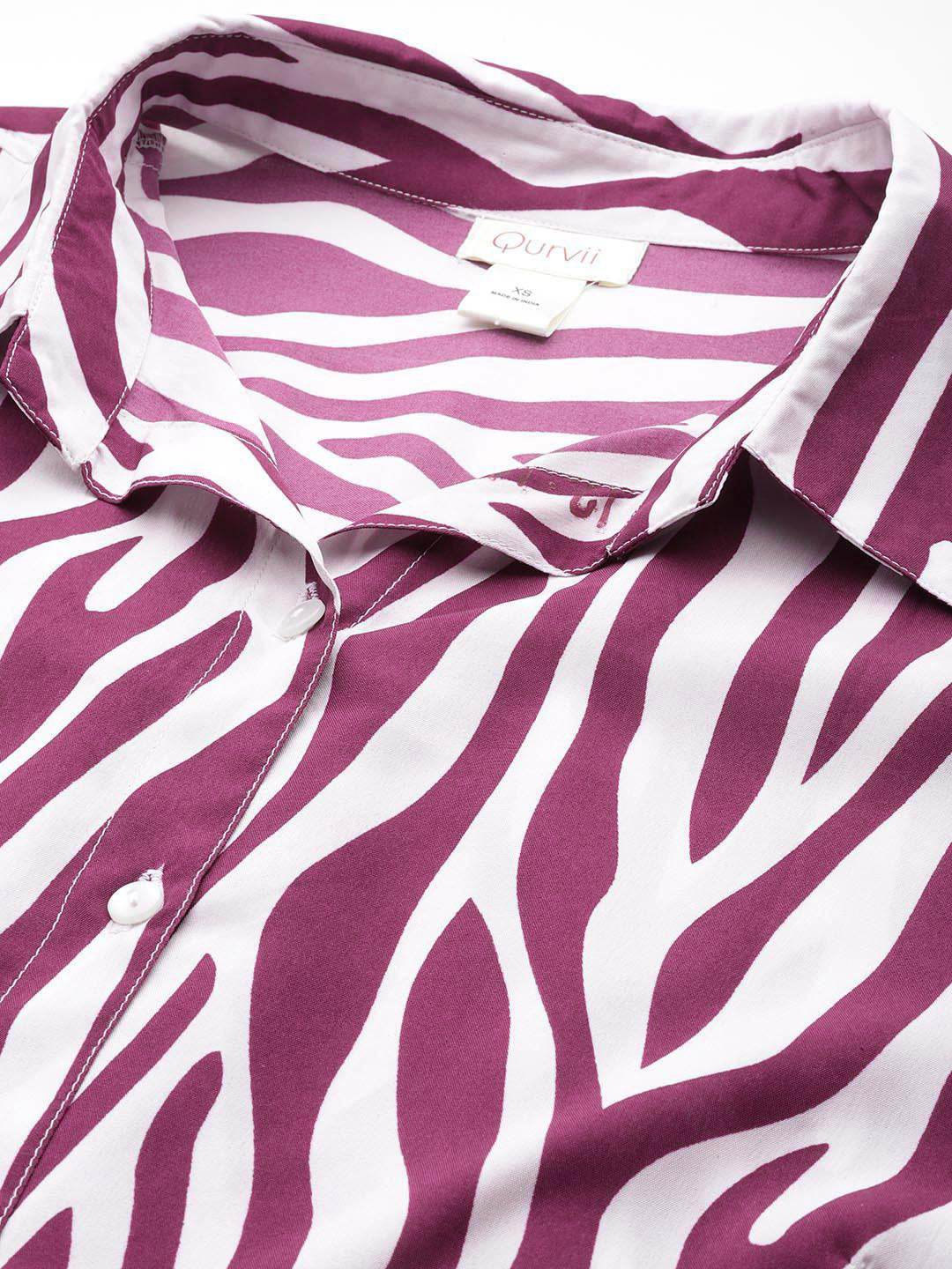 Wine Zebra print full placket Resort shirt
