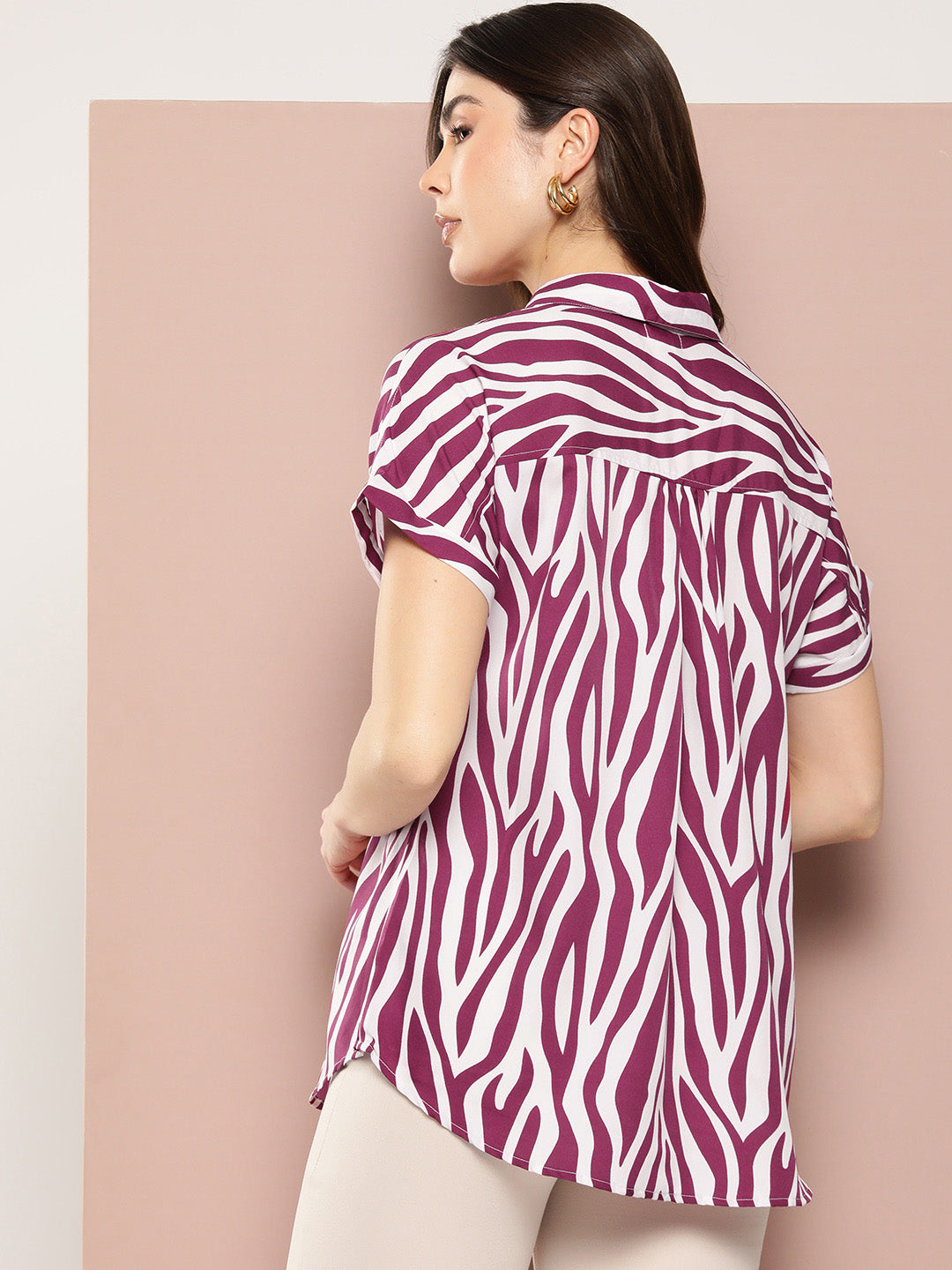 Wine Zebra print full placket Resort shirt