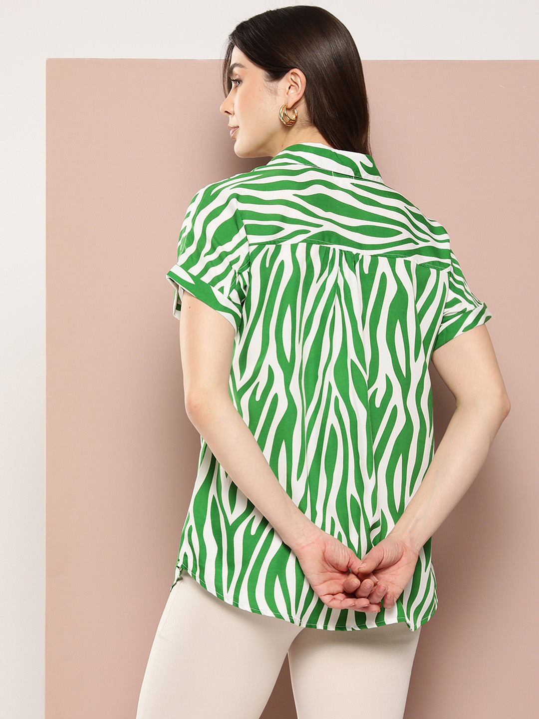 Forest Green Zebra print full placket Resort shirt