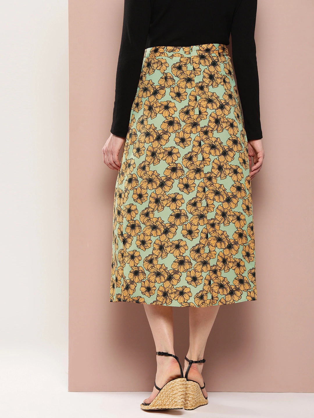 Pista Green floral A-line long skirt