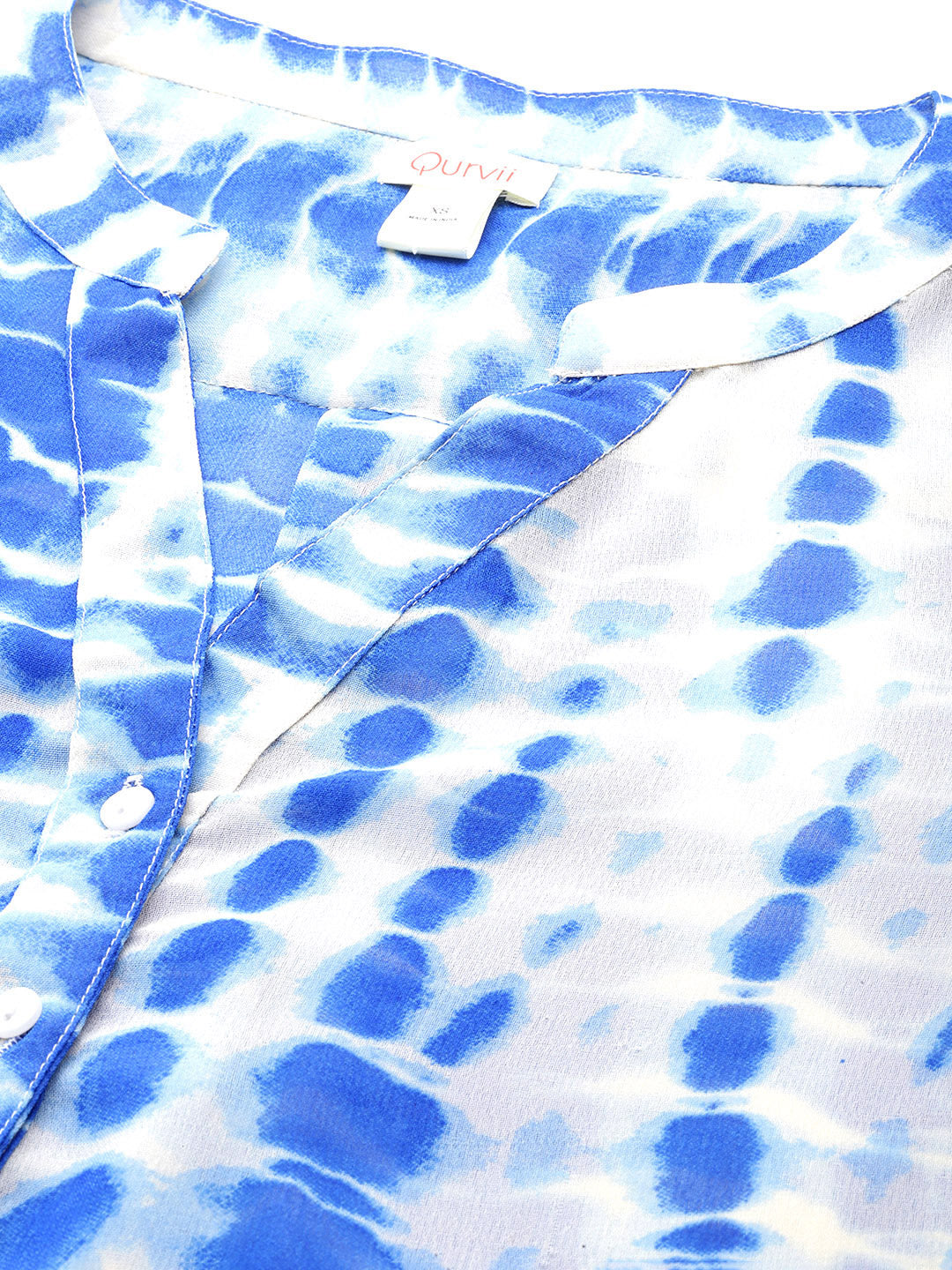 Blue and white tie-dye half-placket mandarin collar shirt