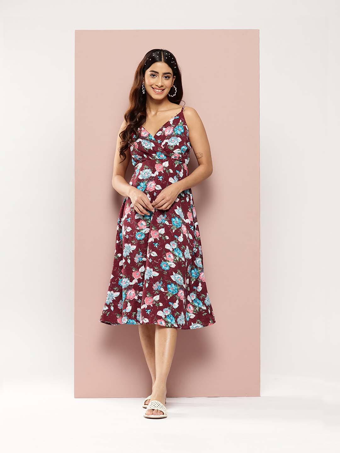 Wine floral summer dress