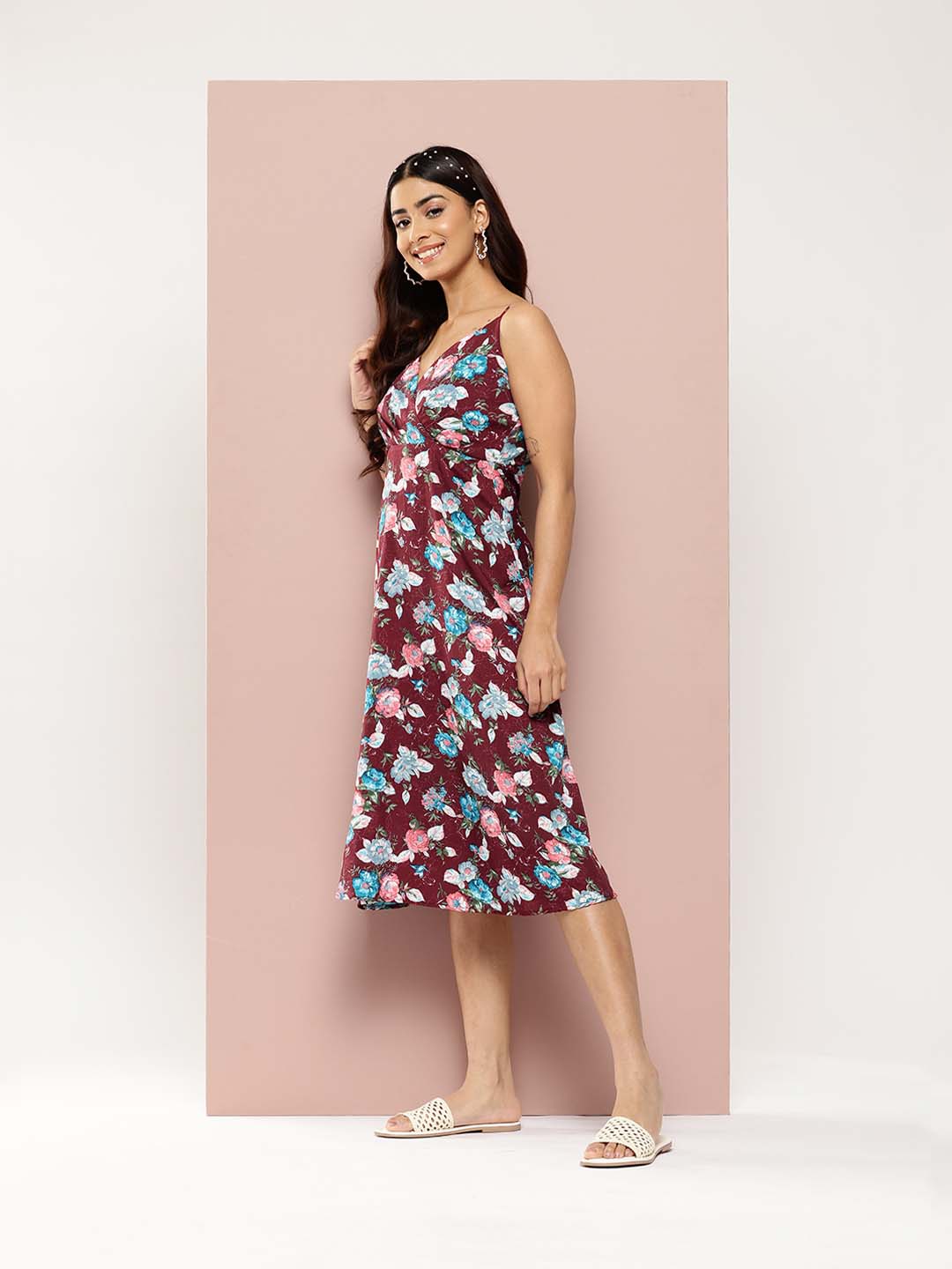 Wine floral summer dress