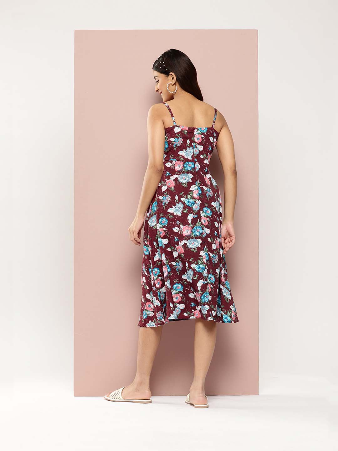 Wine floral summer dress