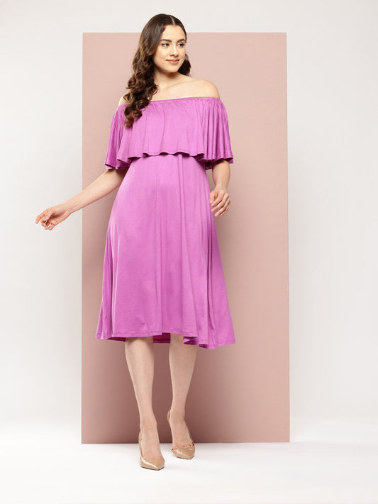 Mauve, Off -shoulder ruffle jersey midi dress