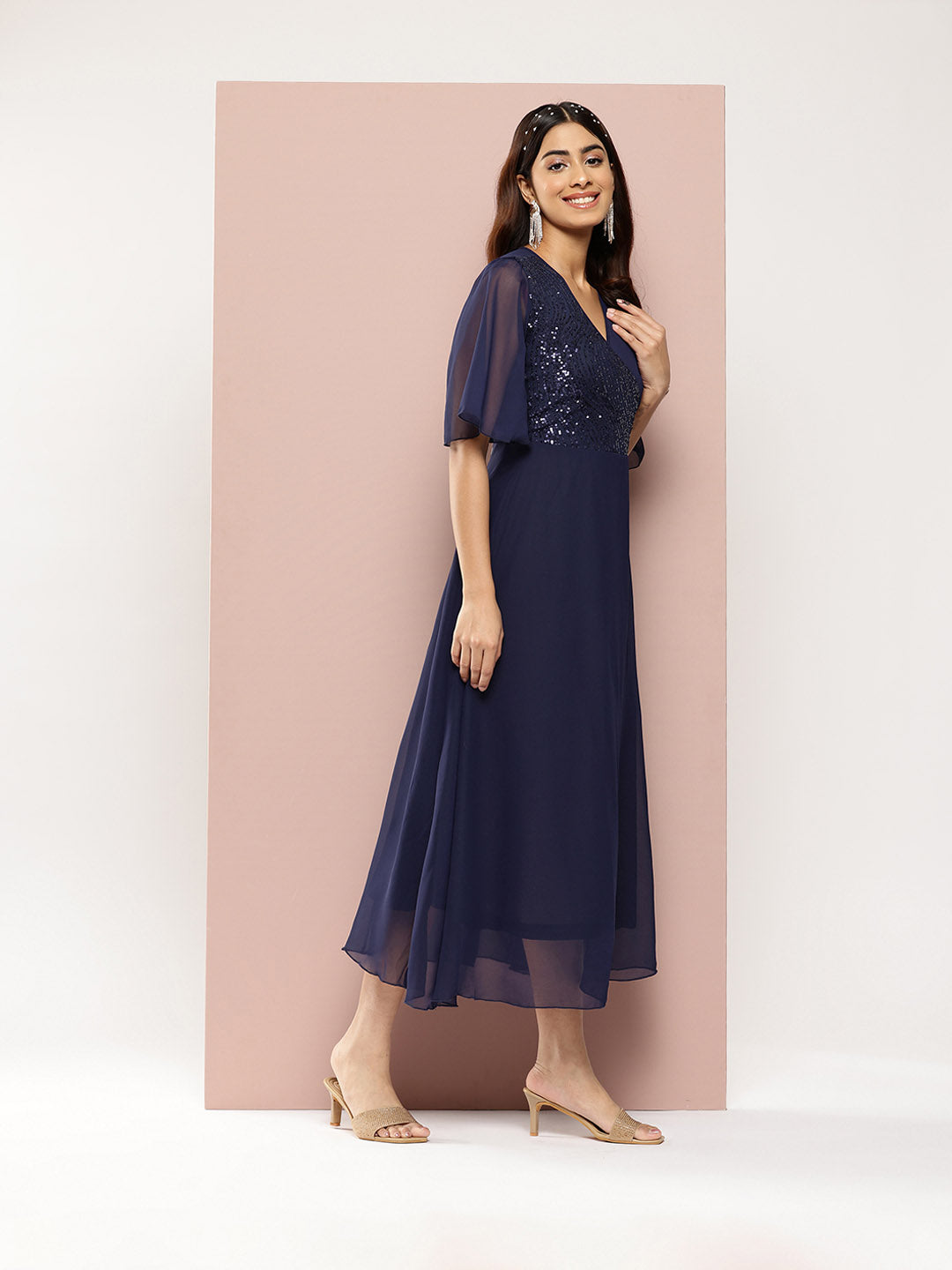 Elegant Navy Georgette party maxi dress