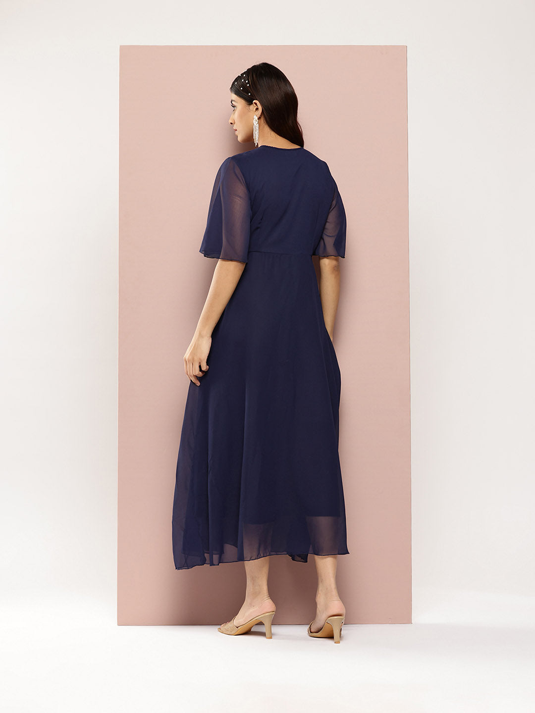 Elegant Navy Georgette party maxi dress