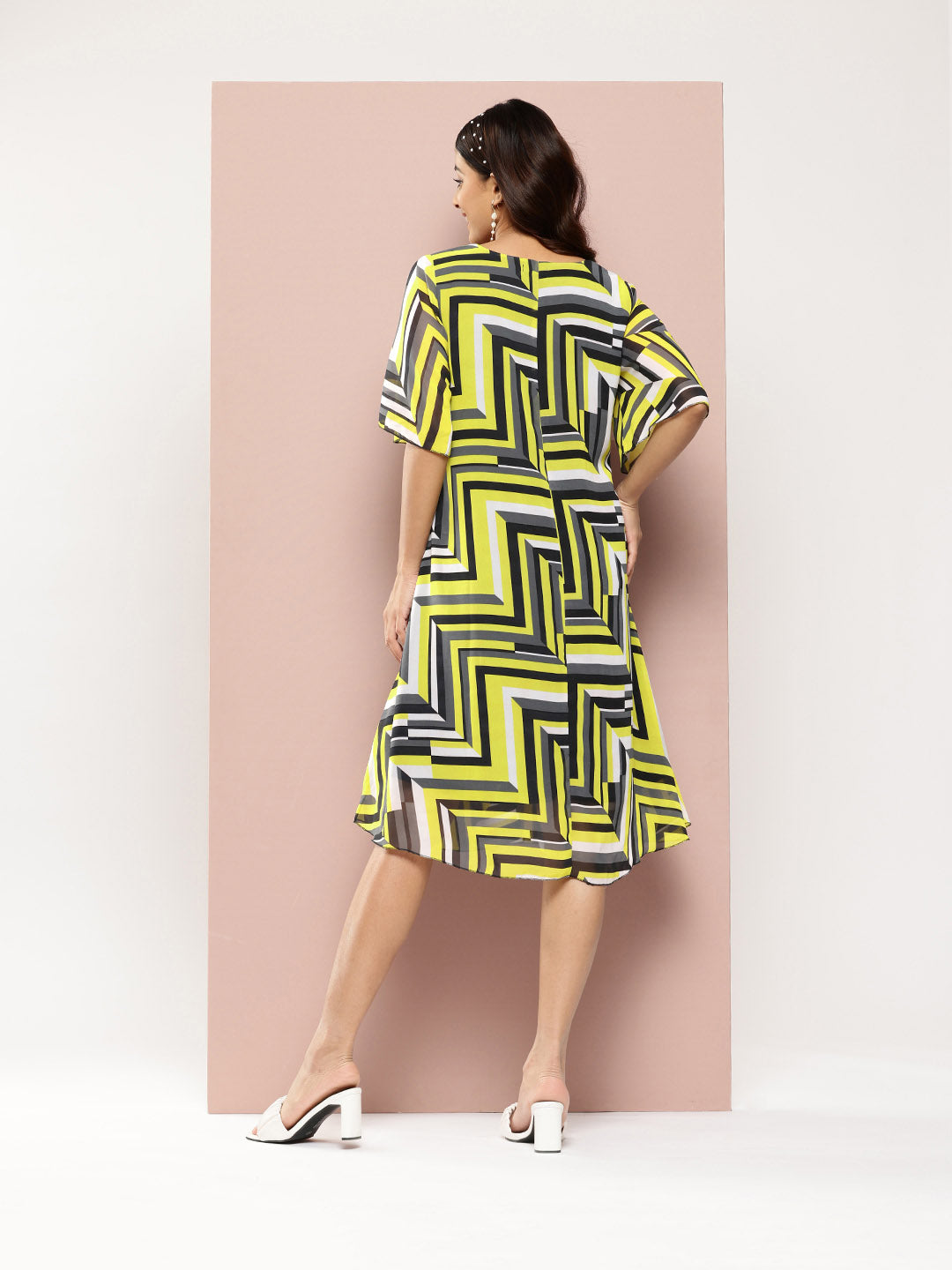 Neon Yellow abstract print A-Line dress