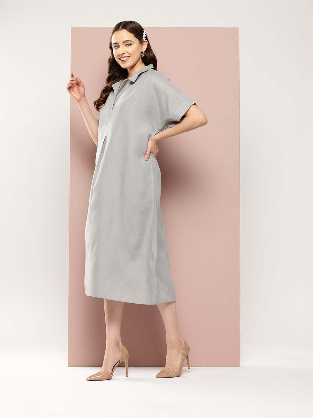 Grey cotton slub oversize dress.