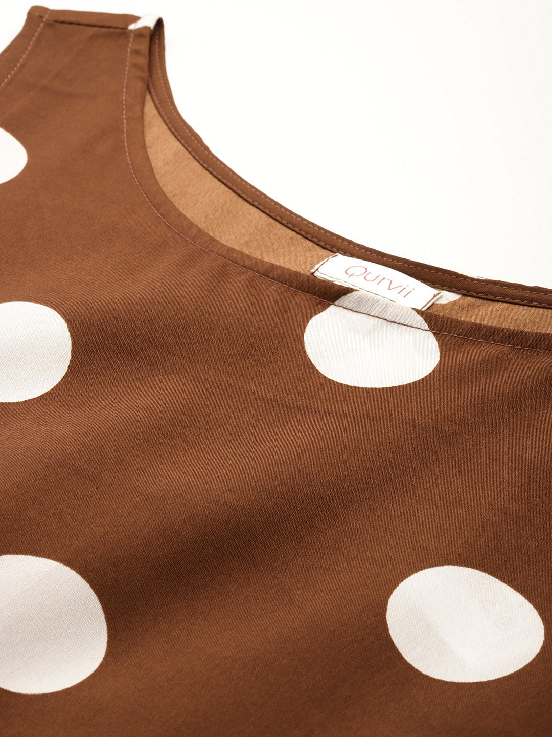 Brown and white big polka A-line dress