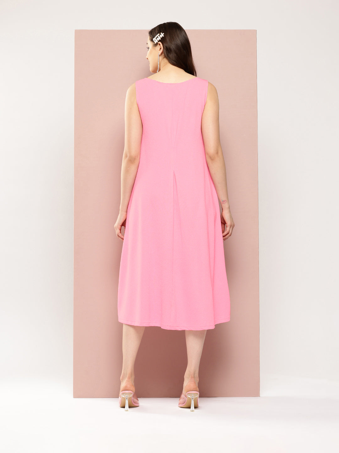 Pink Lycra A-line midi dress