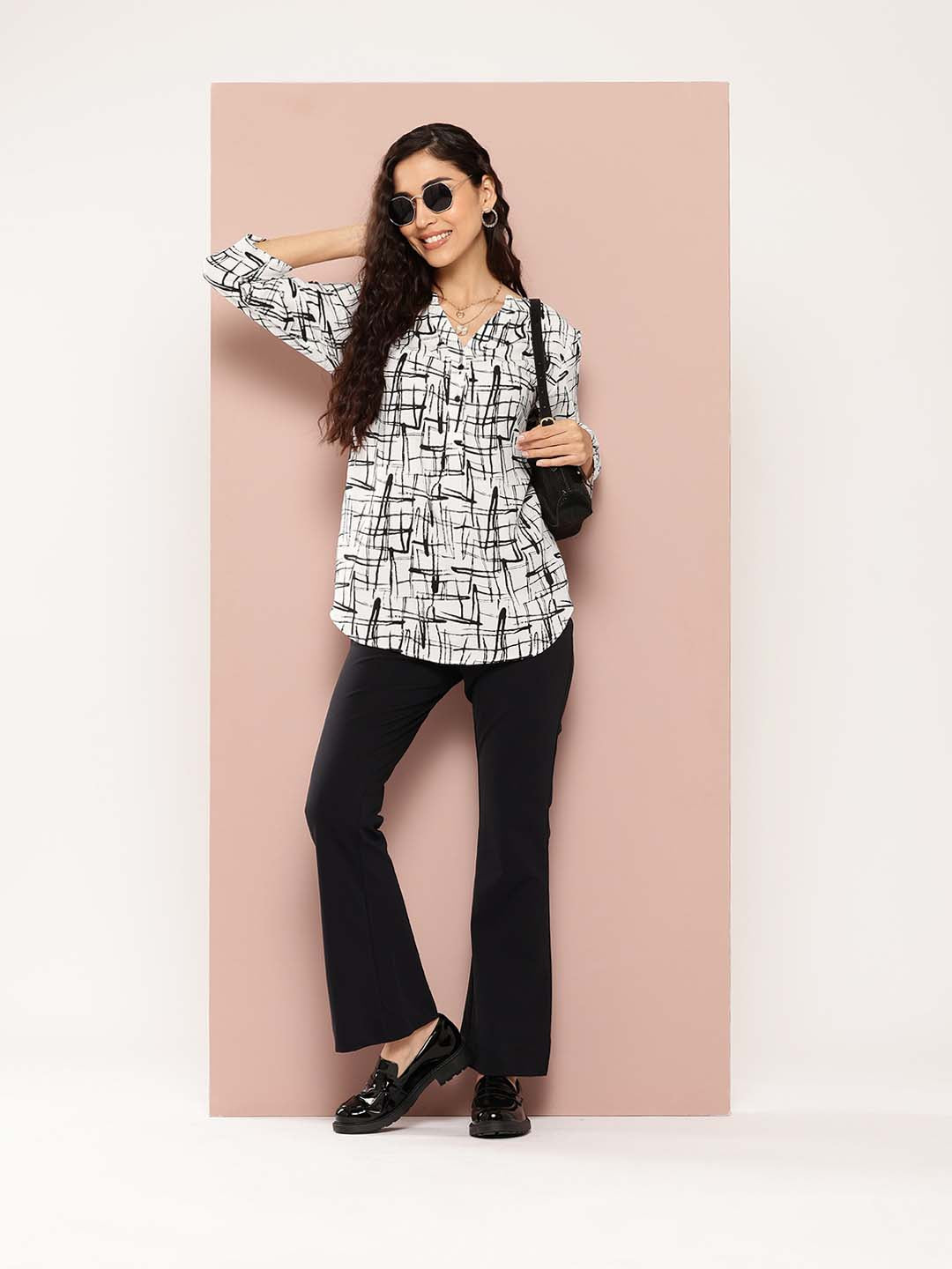 Black & White printed crepe shirt