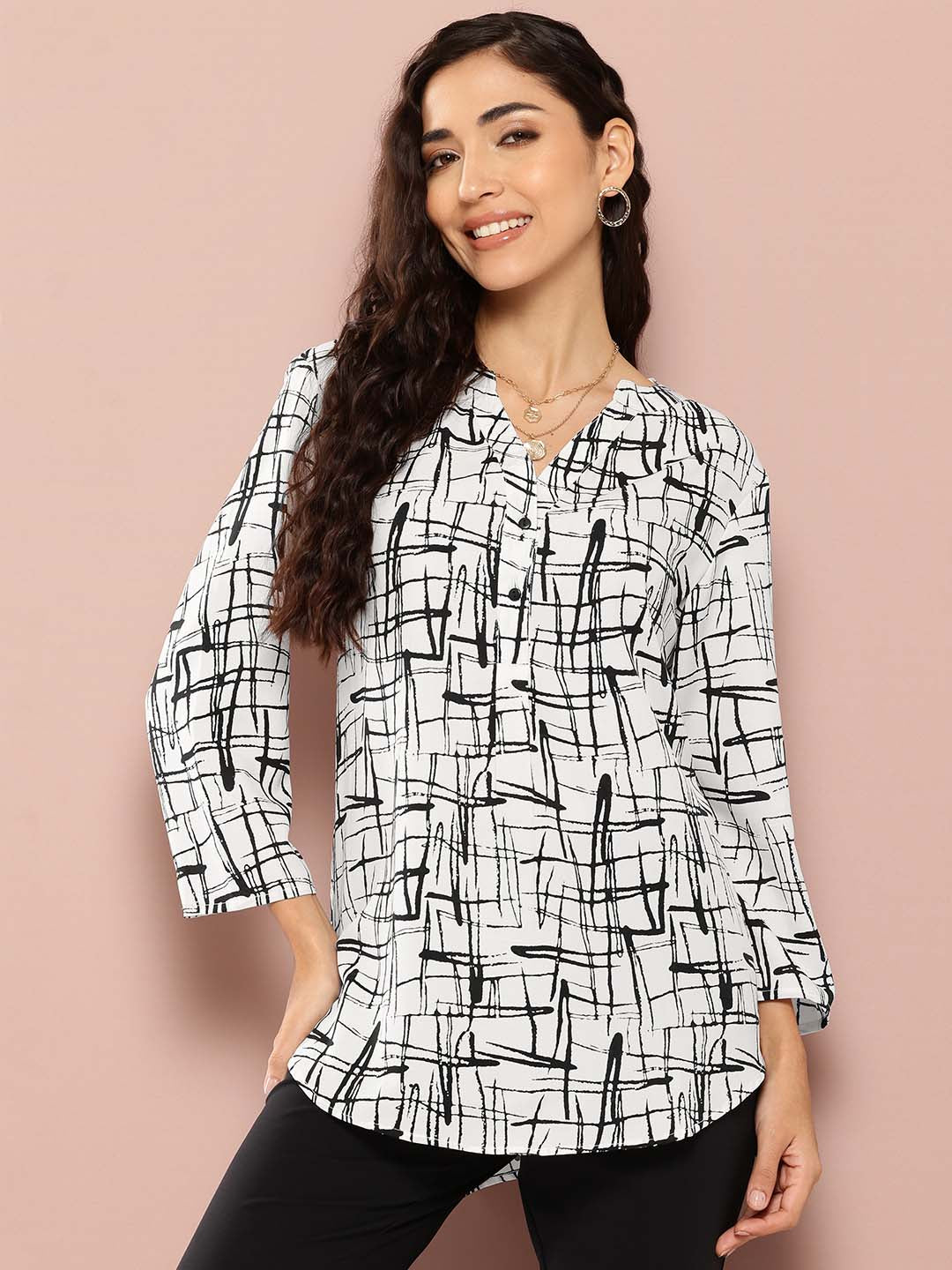 Black & White printed crepe shirt