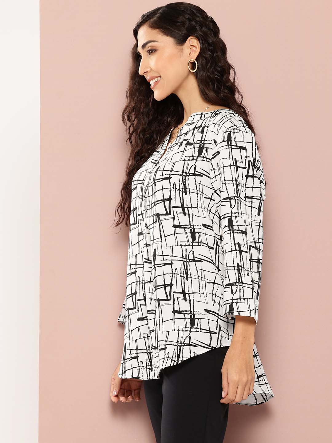 Black & White printed crepe shirt