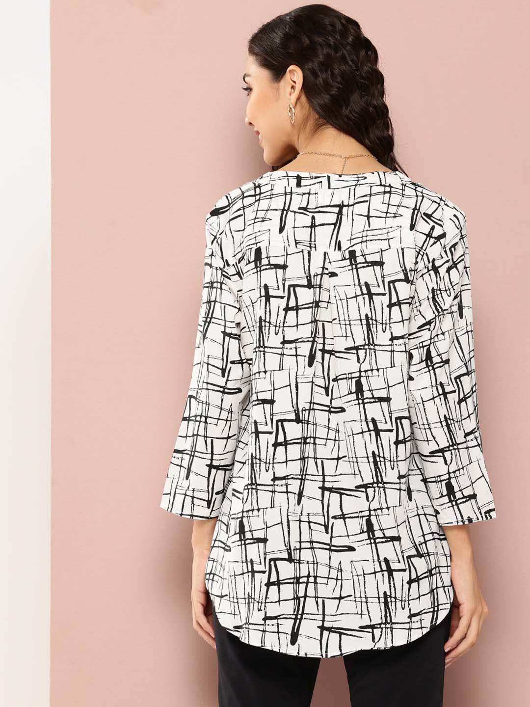 Black & White printed crepe shirt