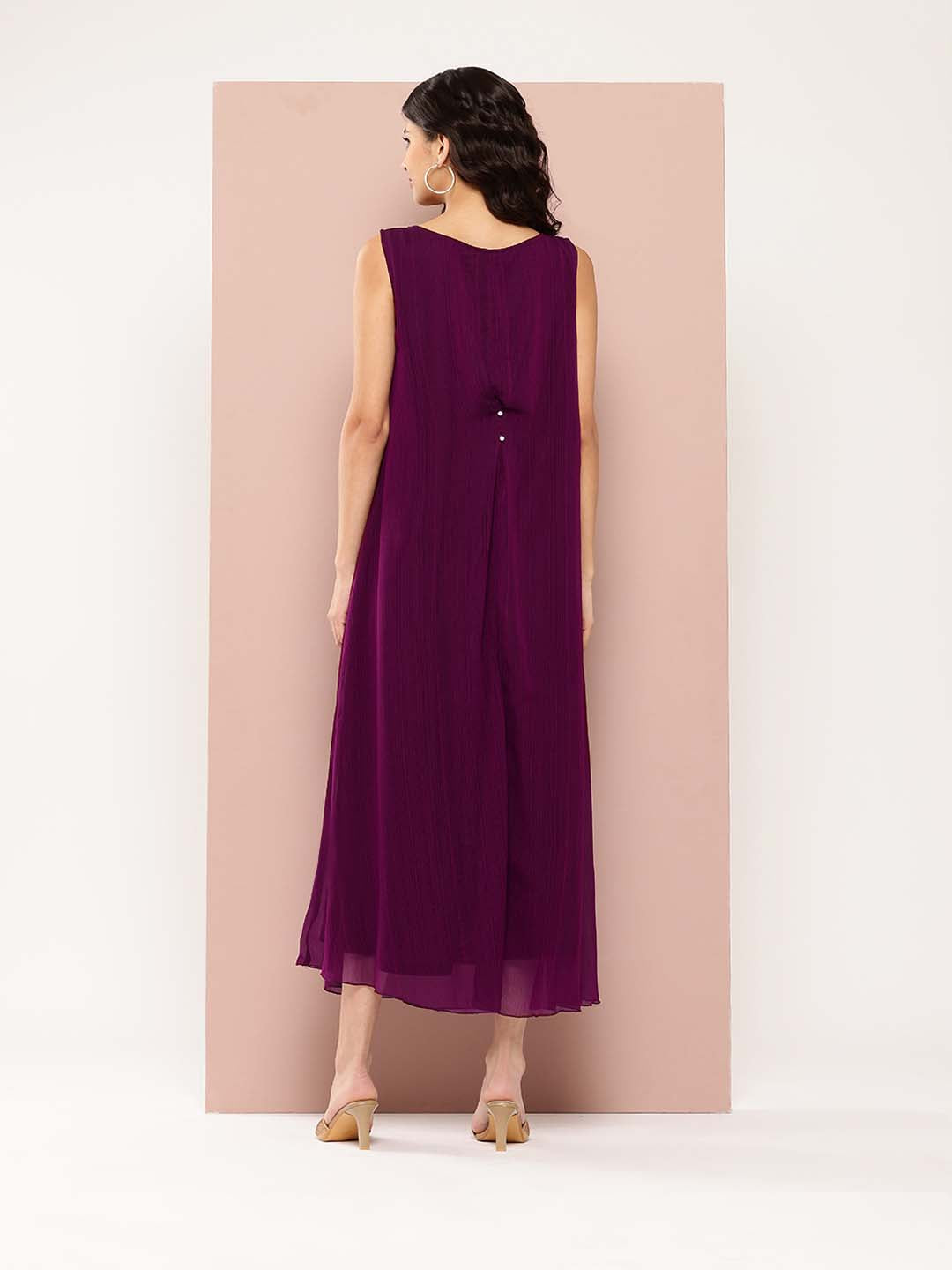 Wine solid Georgette A-line dress