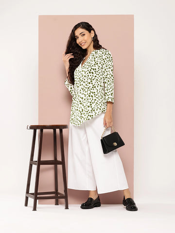 Olive & Ivory half placket mandarin collar shirt