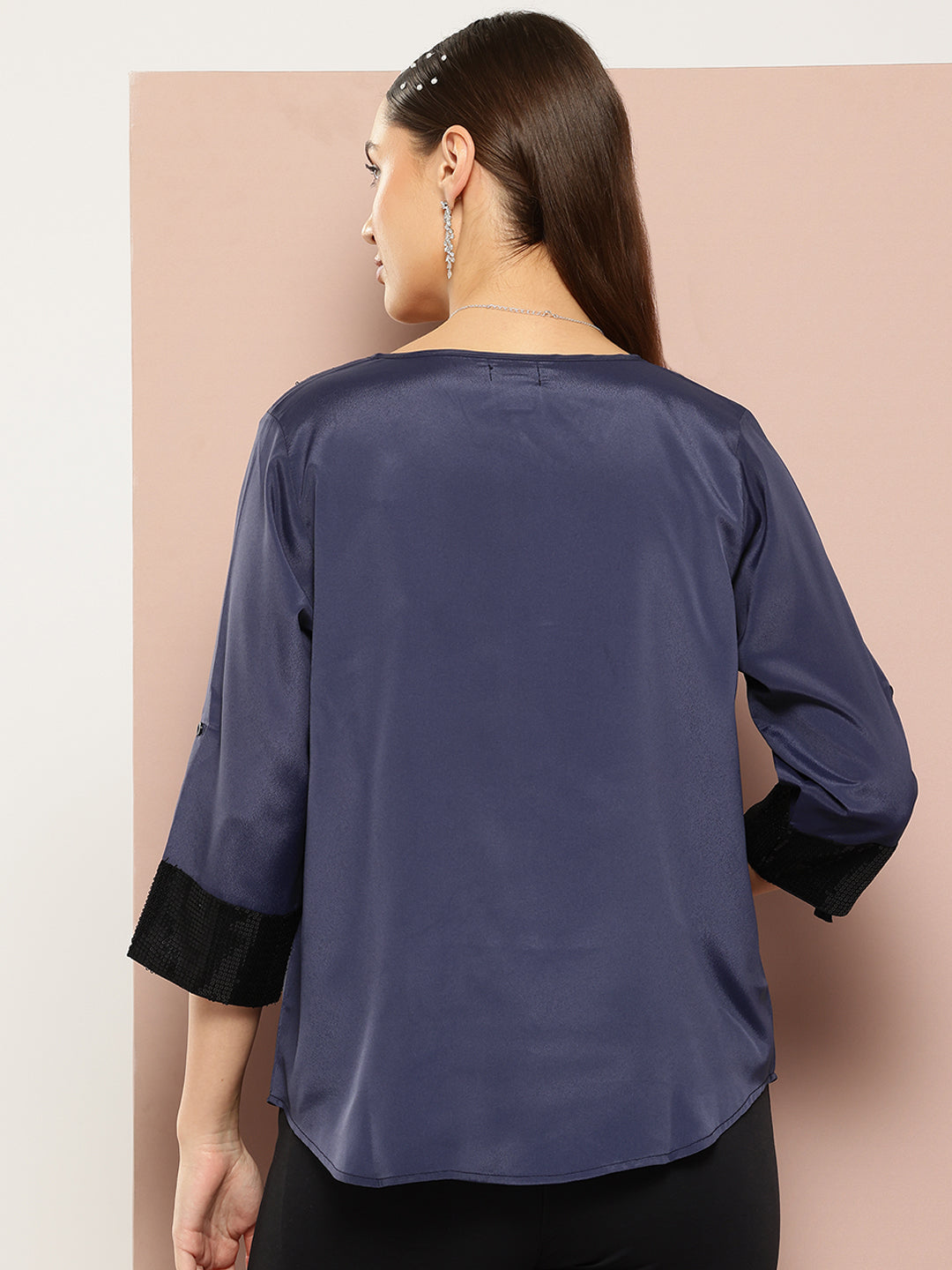 Navy Blue Top with Sequin Embellishment