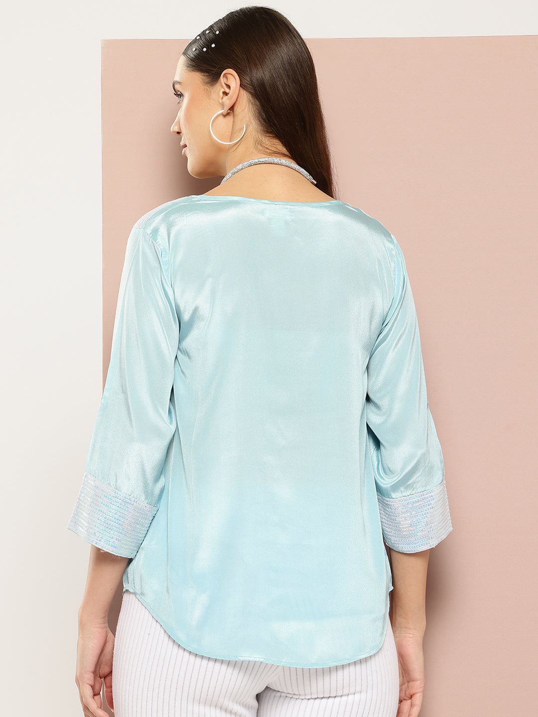 Turquoise Color Shirt with Sequin Embellishment