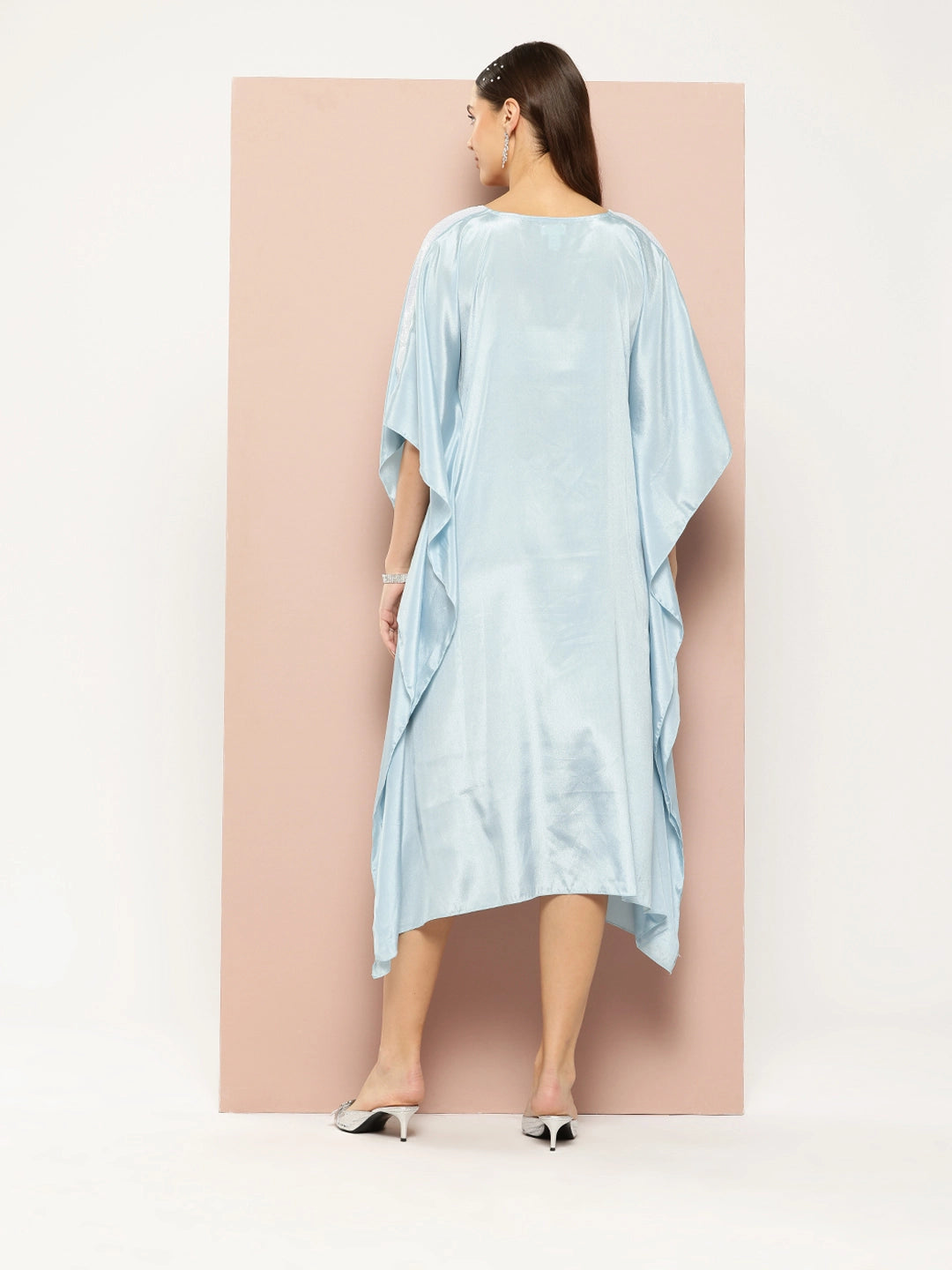 Turquoise Blue kaftan with sequin border yoke