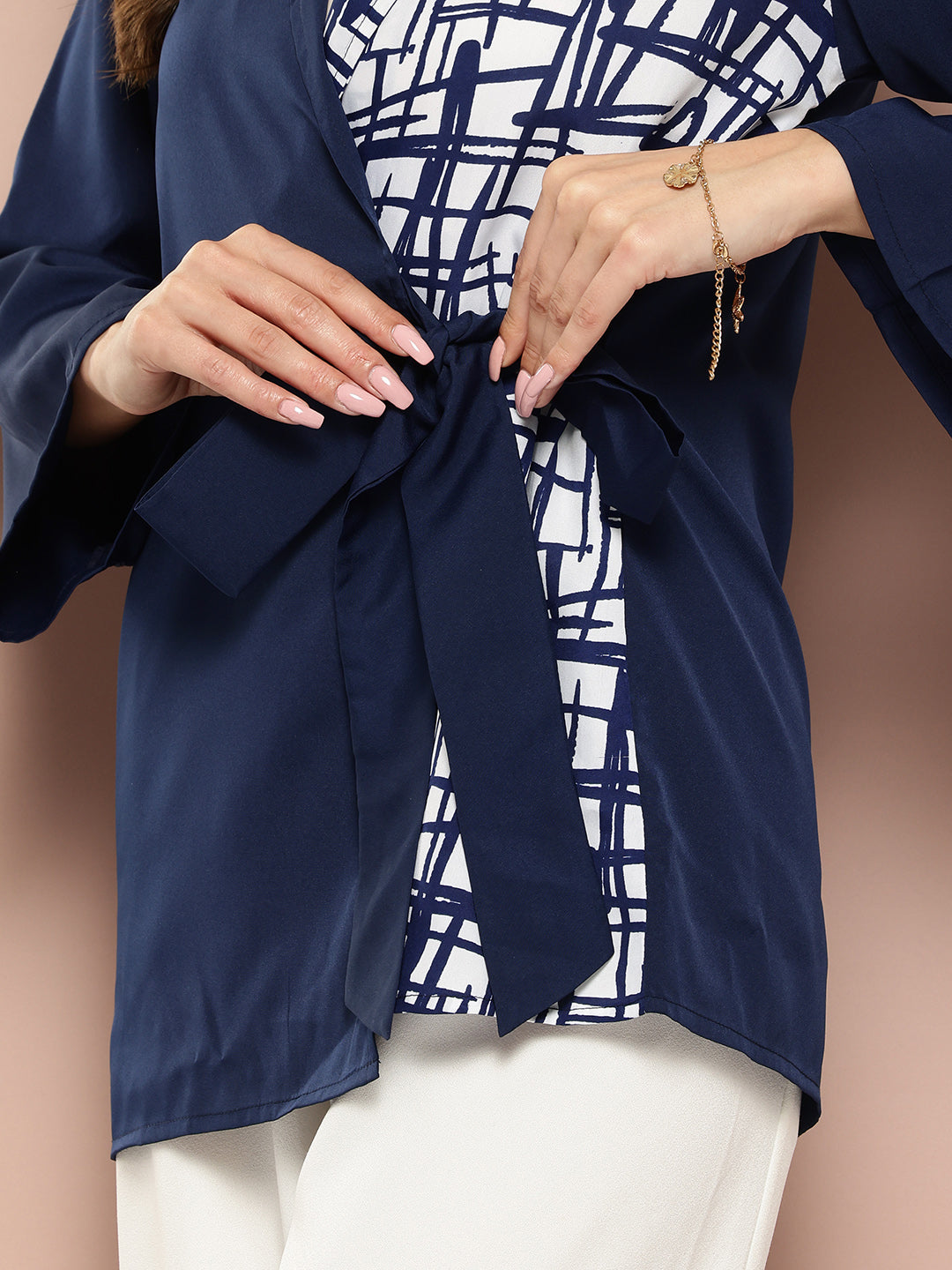 Solid Navy & contrast printed wrap around top