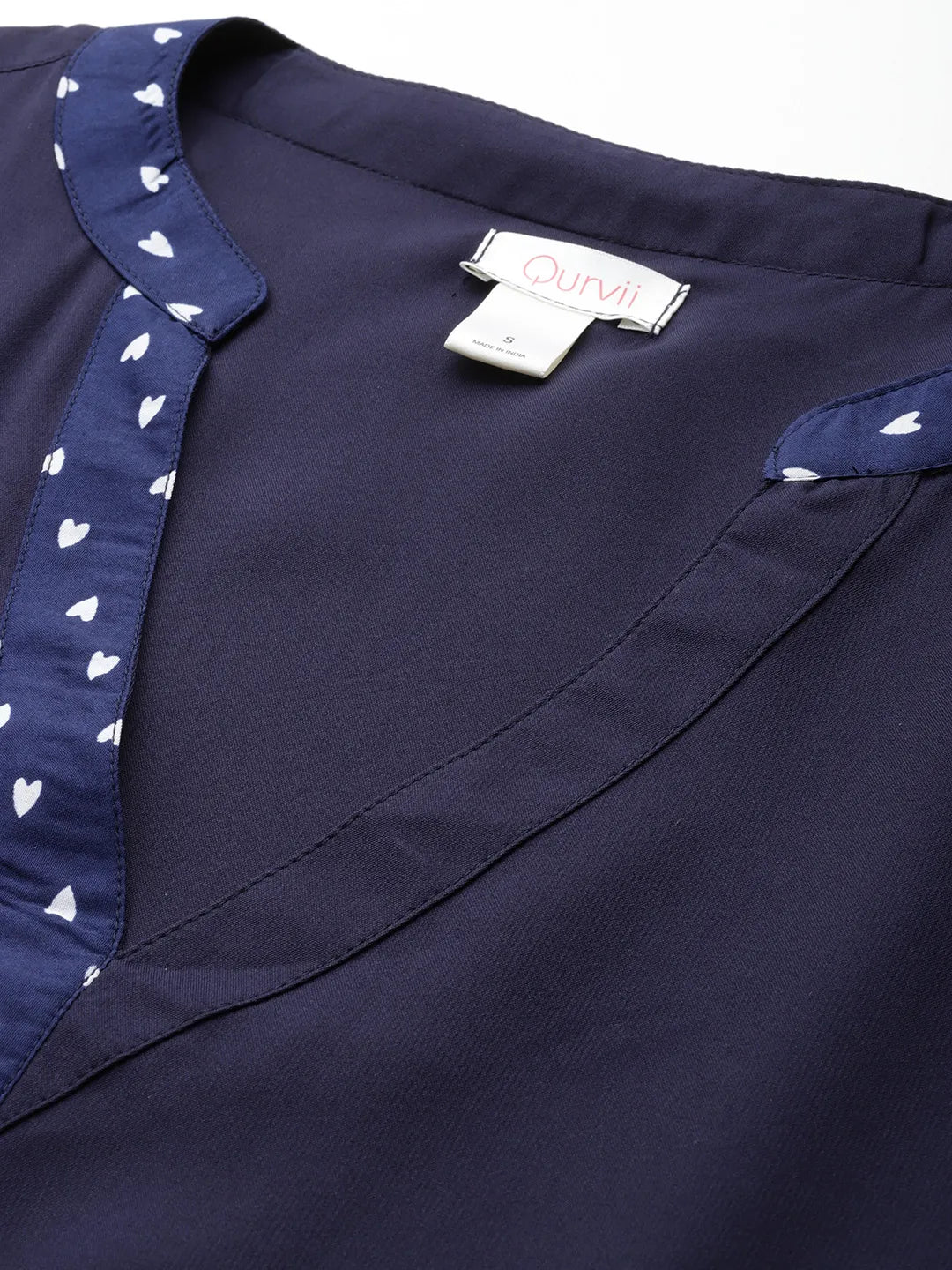 Navy blue banded collar with printed placket top