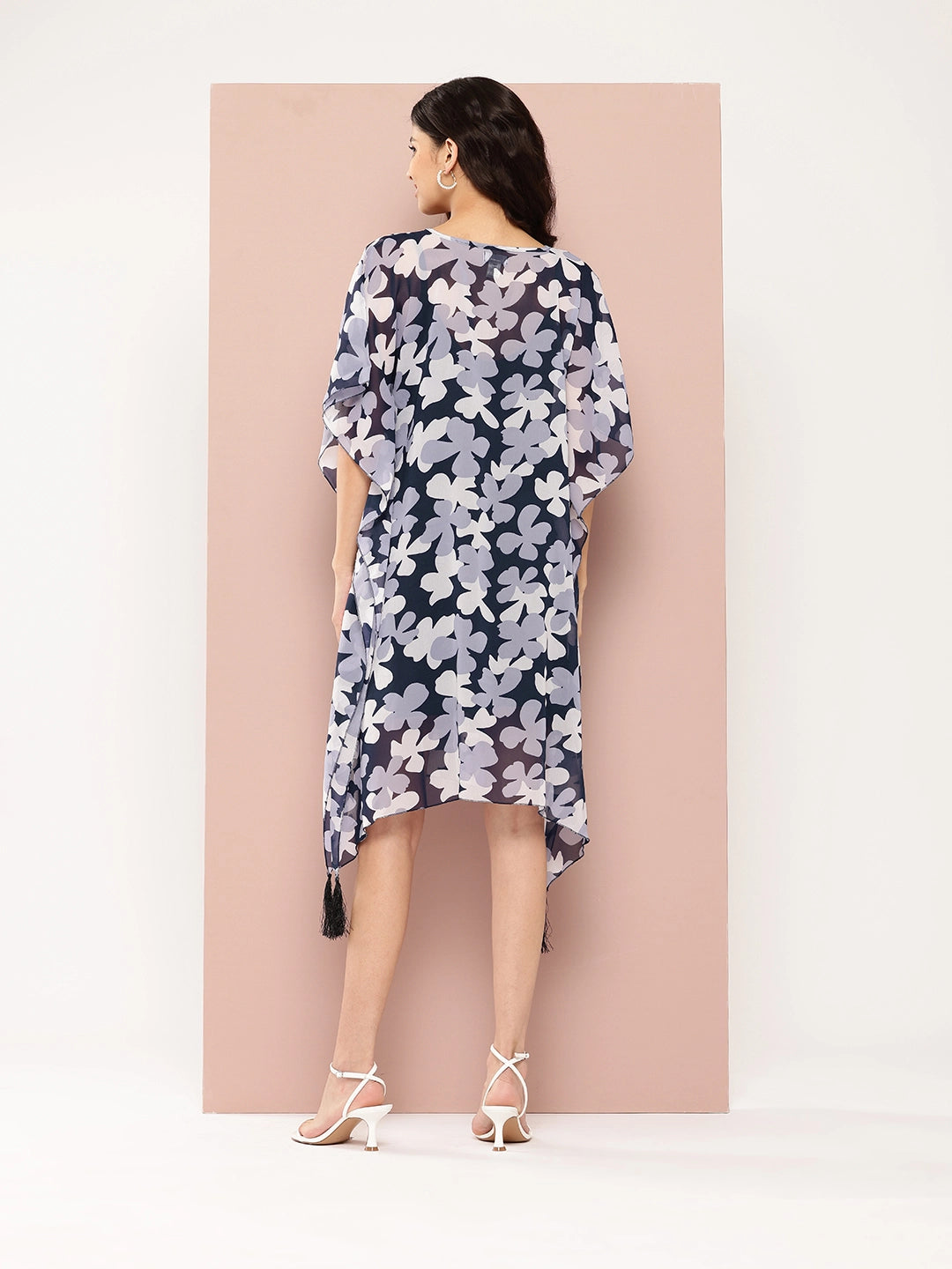 Navy and white floral below knee length kaftan