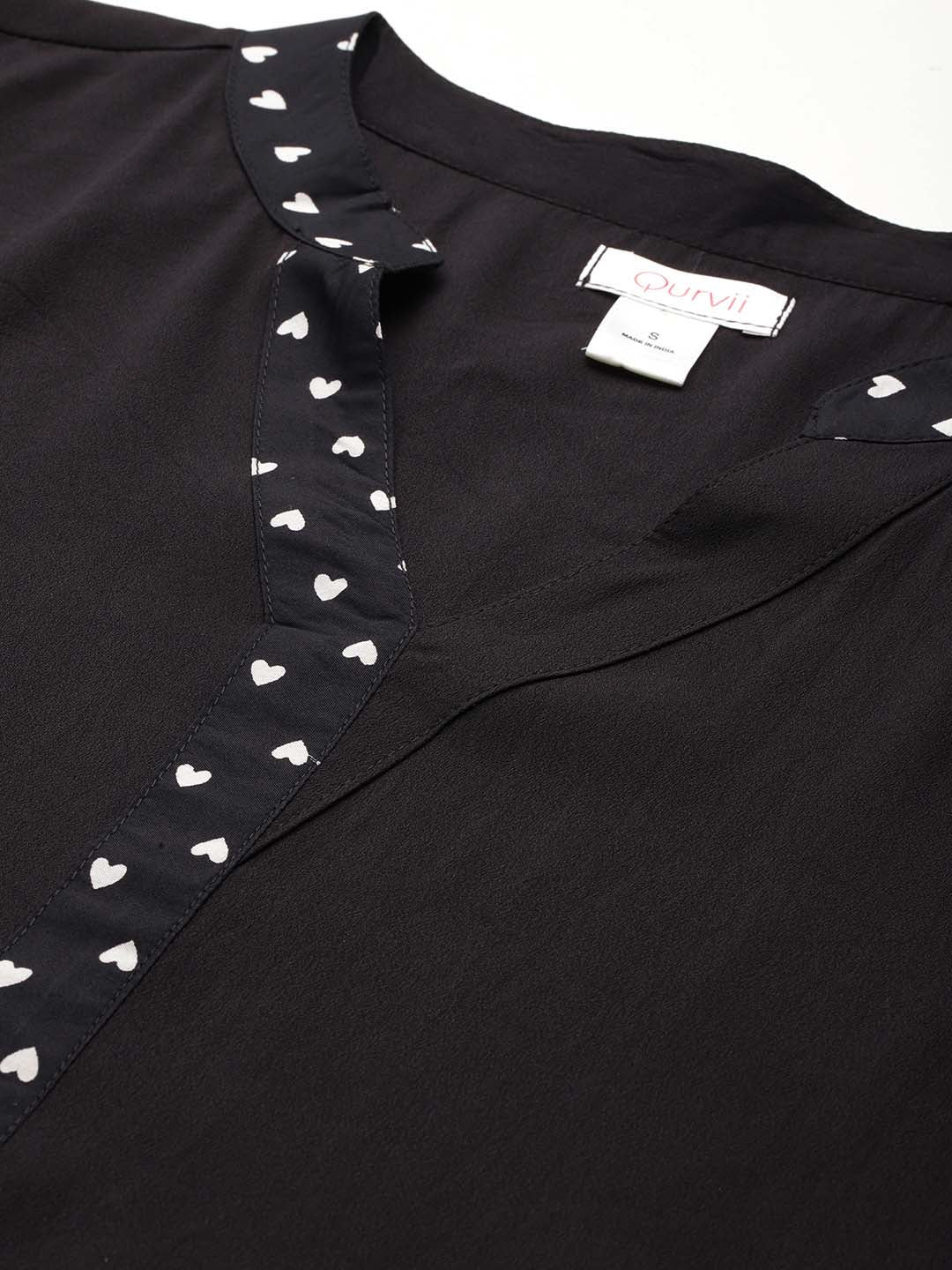 Black banded collar with printed placket top