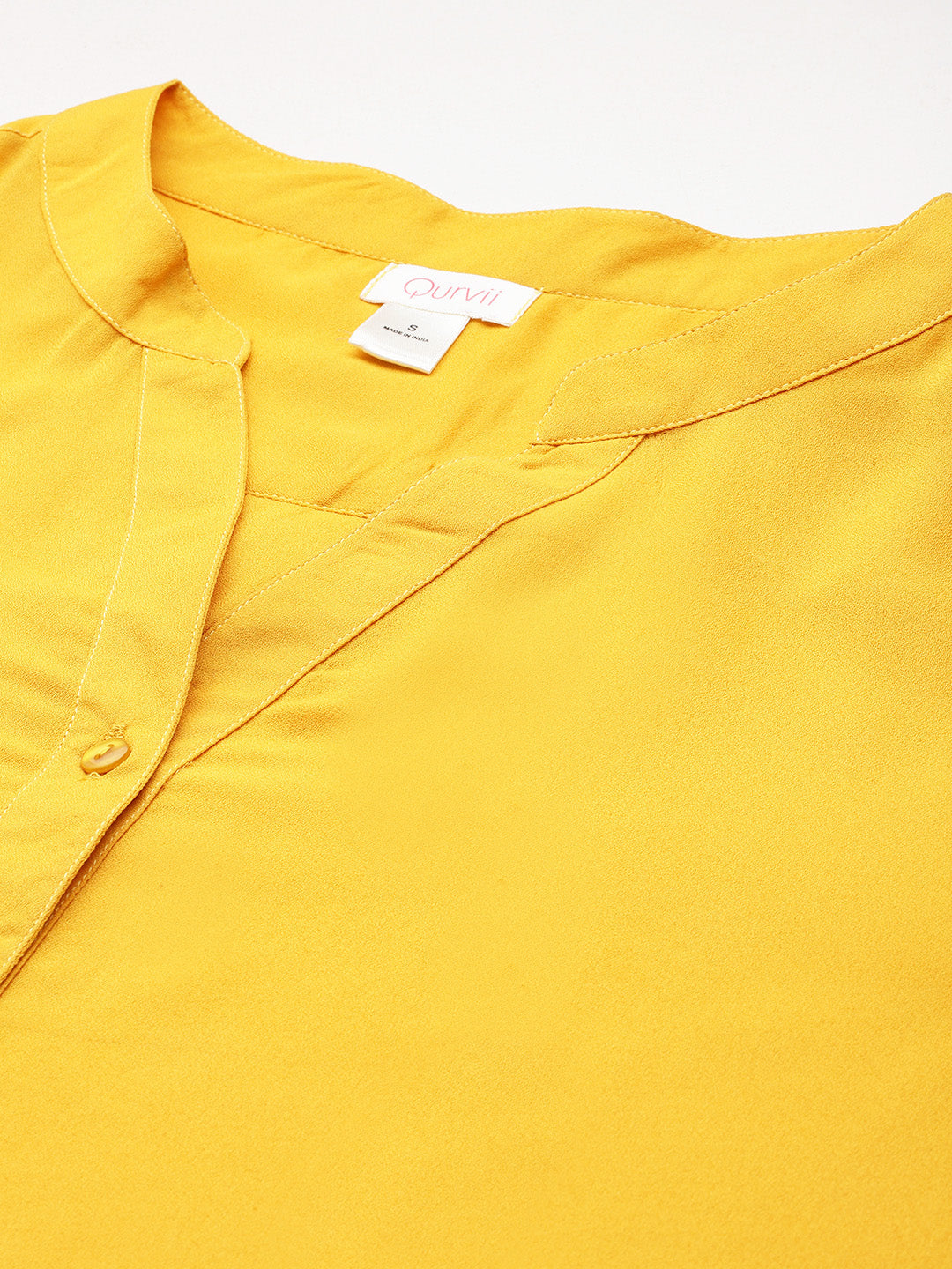 Solid Yellow half-placket mandarin collar shirt