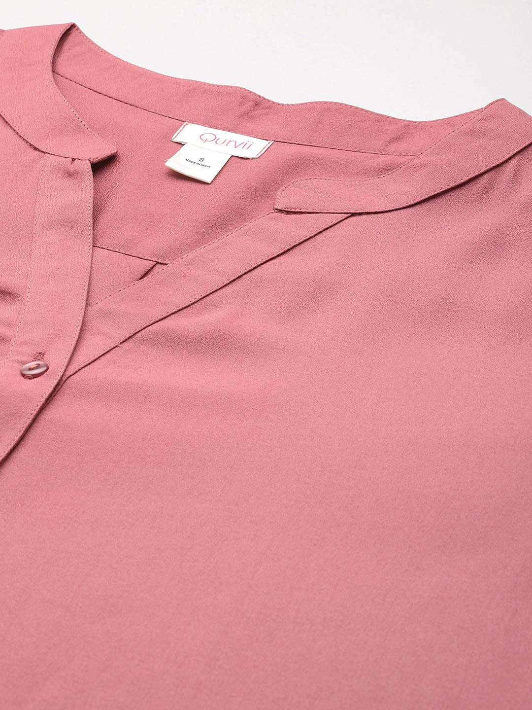 Solid Peach half-placket mandarin collar shirt