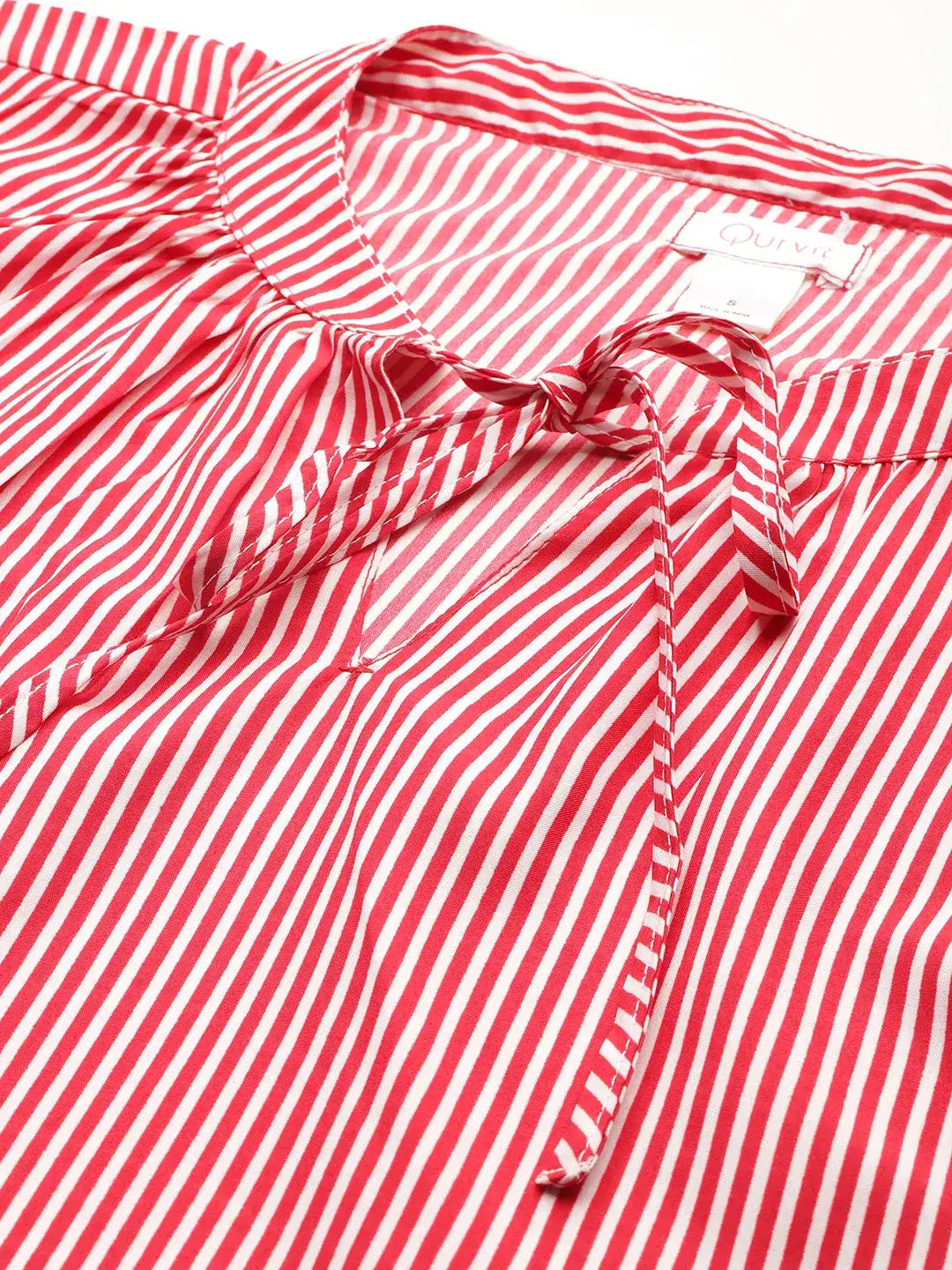 Stripes Printed Tie-Up Neck Top with Long Bell Sleeves