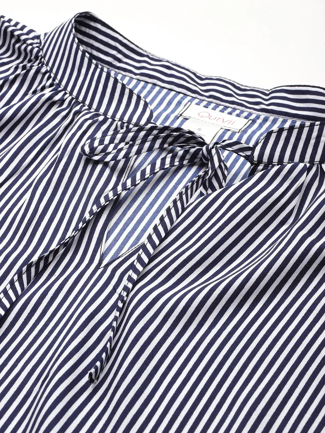 Black stripes tie-up neck oversized dress