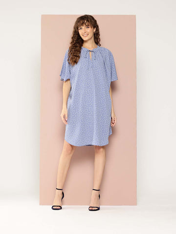 Polka dot tie-up neck oversized dress