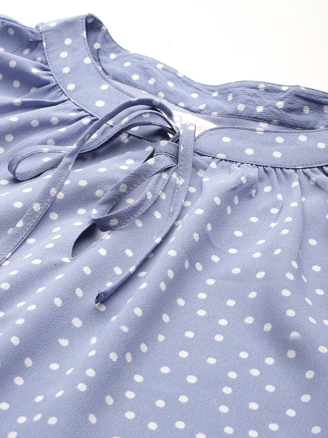 Polka dot tie-up neck oversized dress