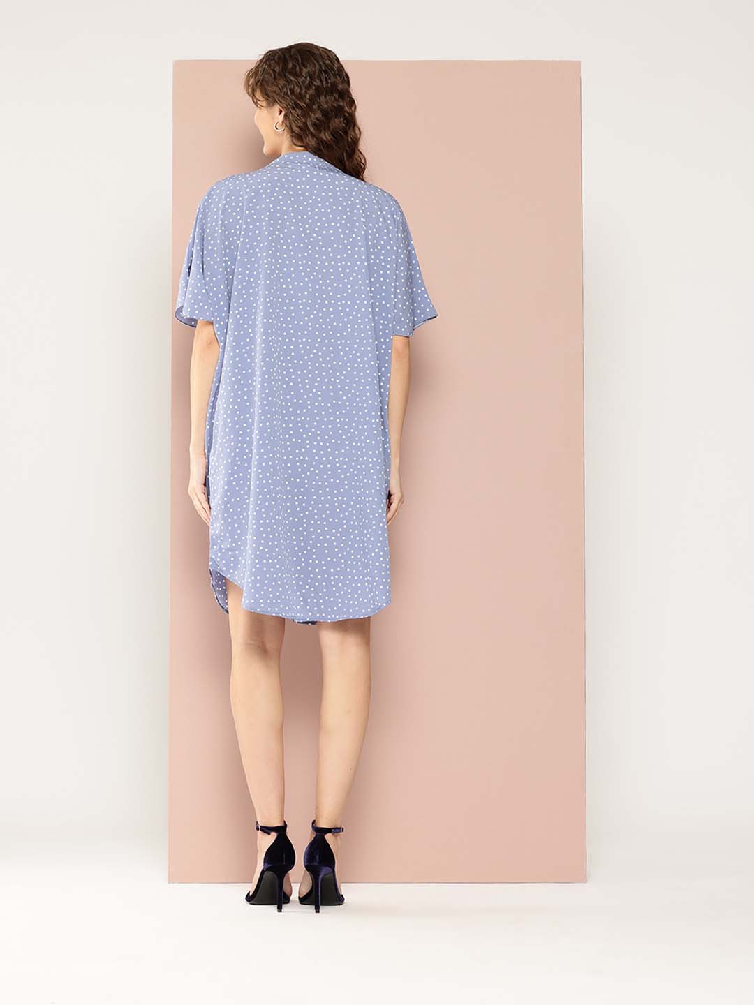 Polka dot tie-up neck oversized dress