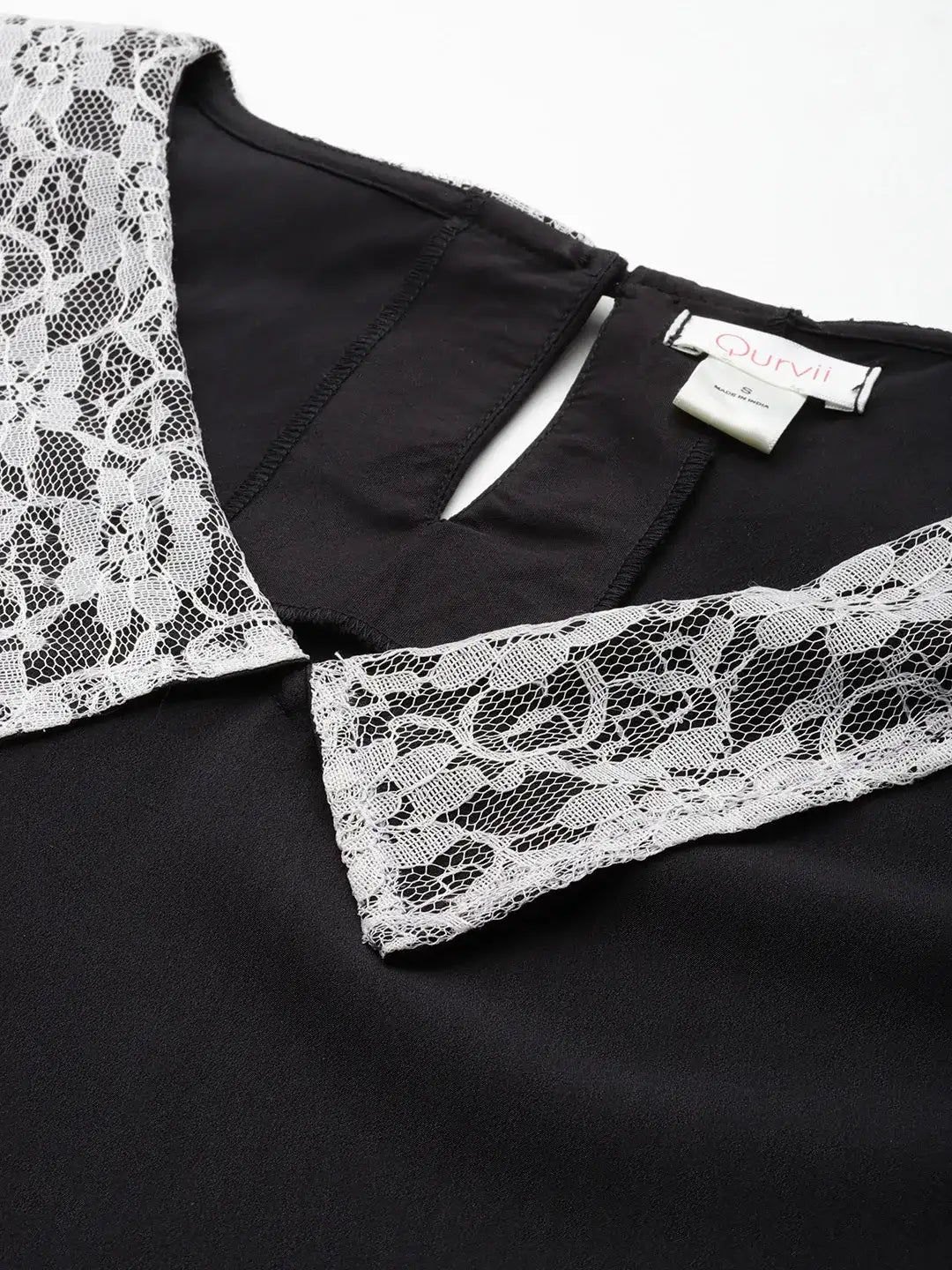 Solid black peter pan collar top with puffed sleeves