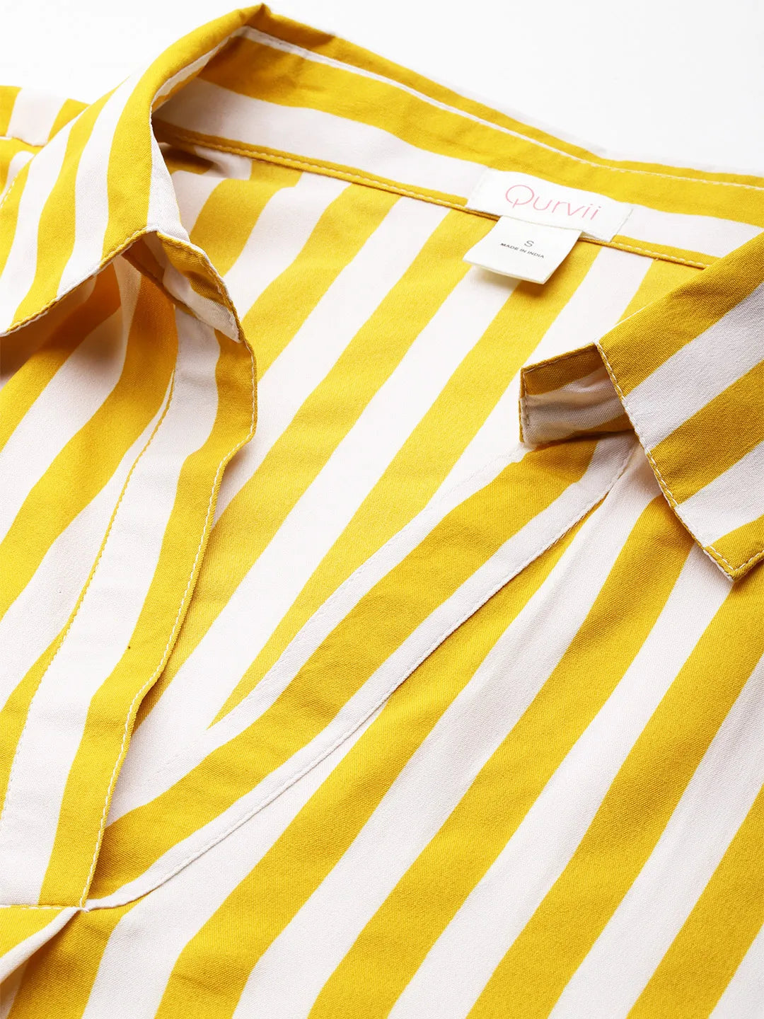 Yellow Striped drop-shoulder top with a wide collar