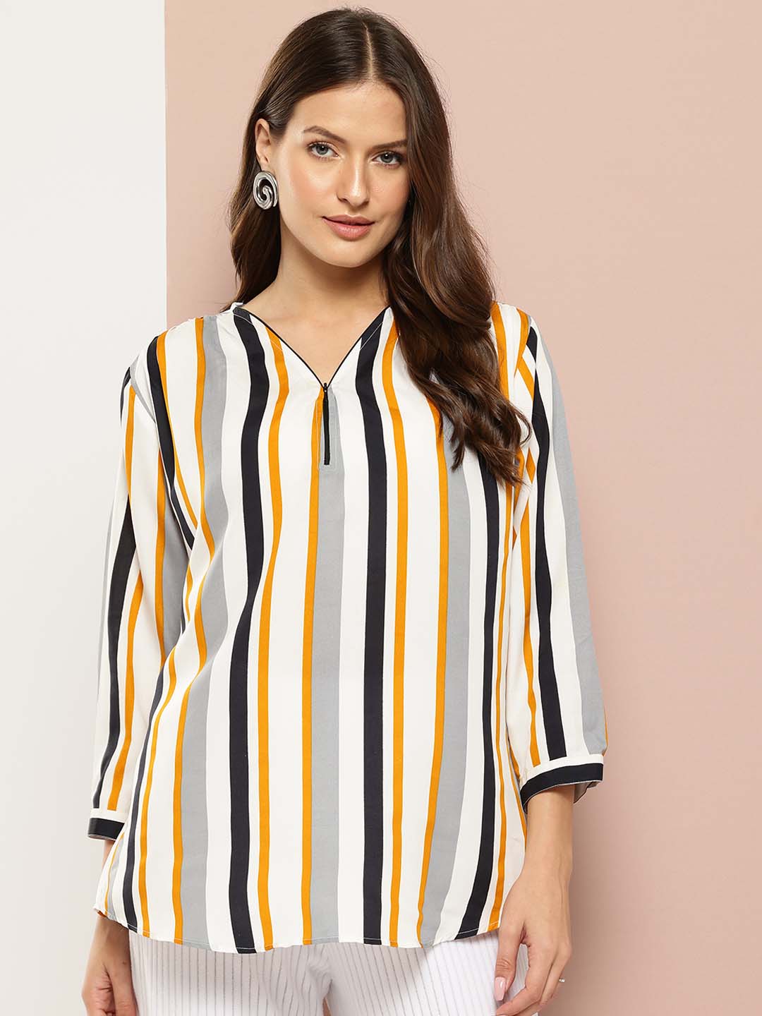 V-Neck Vertical Stripe Top