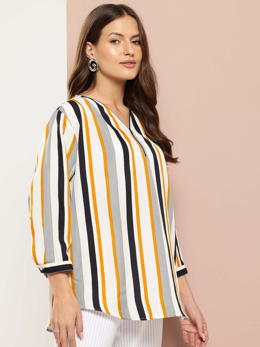 V-Neck Vertical Stripe Top