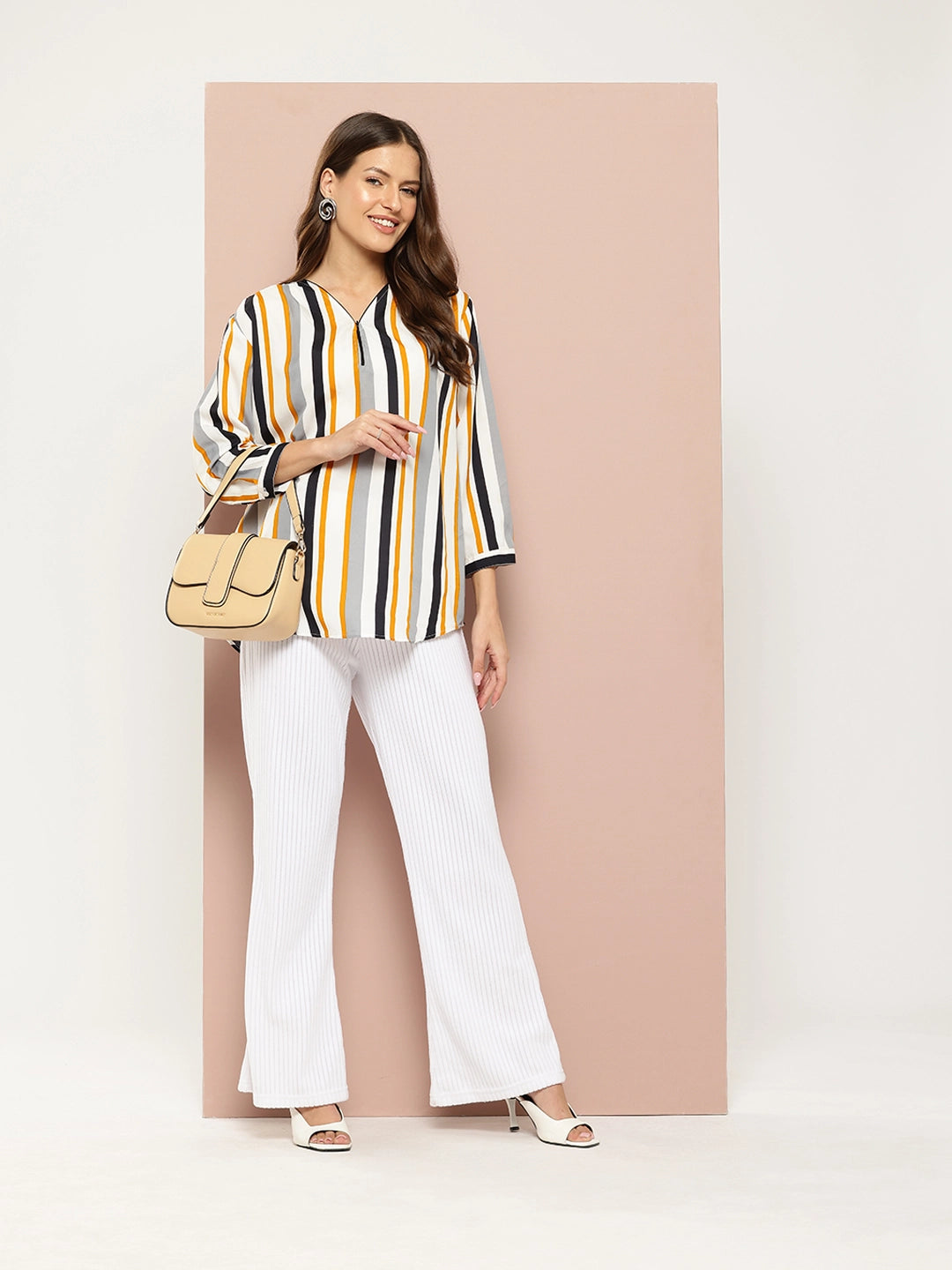 V-Neck Vertical Stripe Top