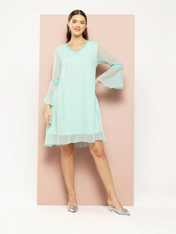 Sequins embelished Turquoise blue Georgette party dress