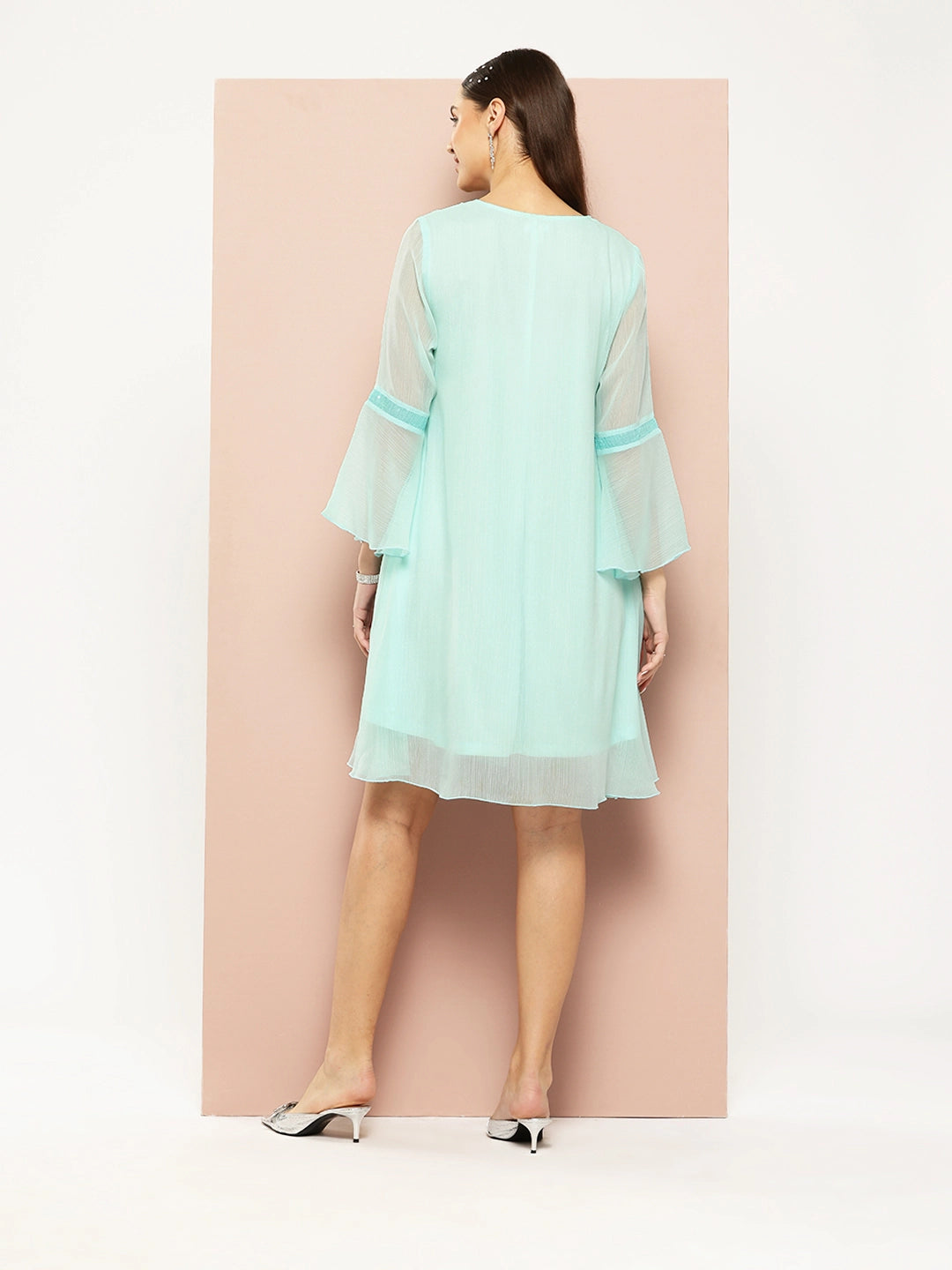 Sequins embelished Turquoise blue Georgette party dress