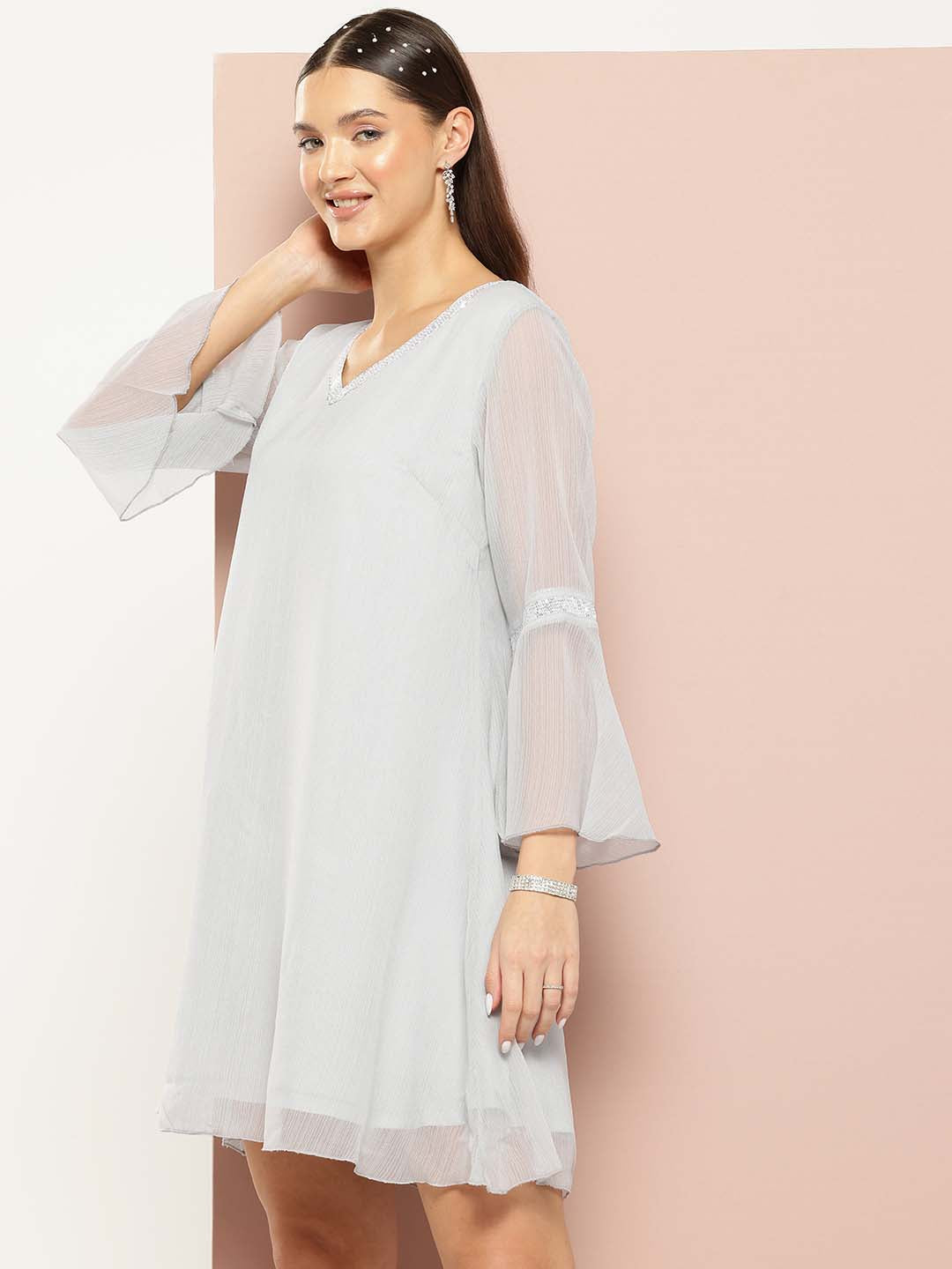 Gray Georgette A-Line swing party dress