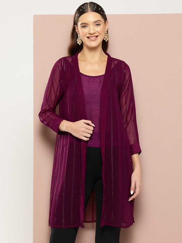 Festive Burgundy georgette Lurex shrug