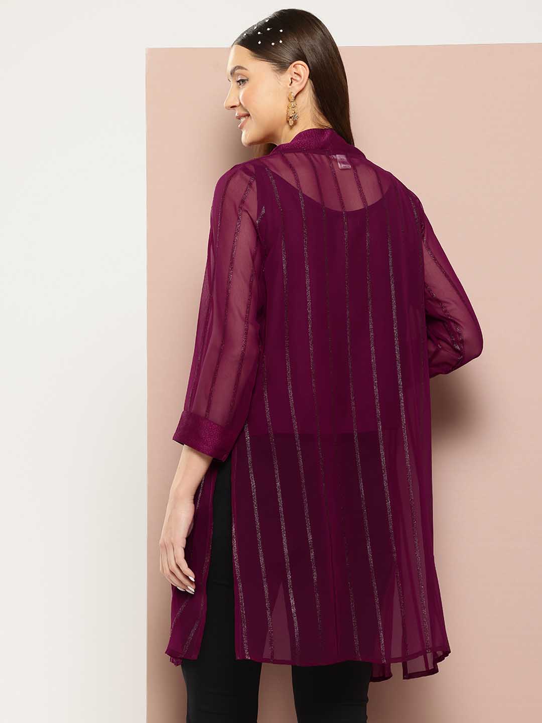 Festive Burgundy georgette Lurex shrug