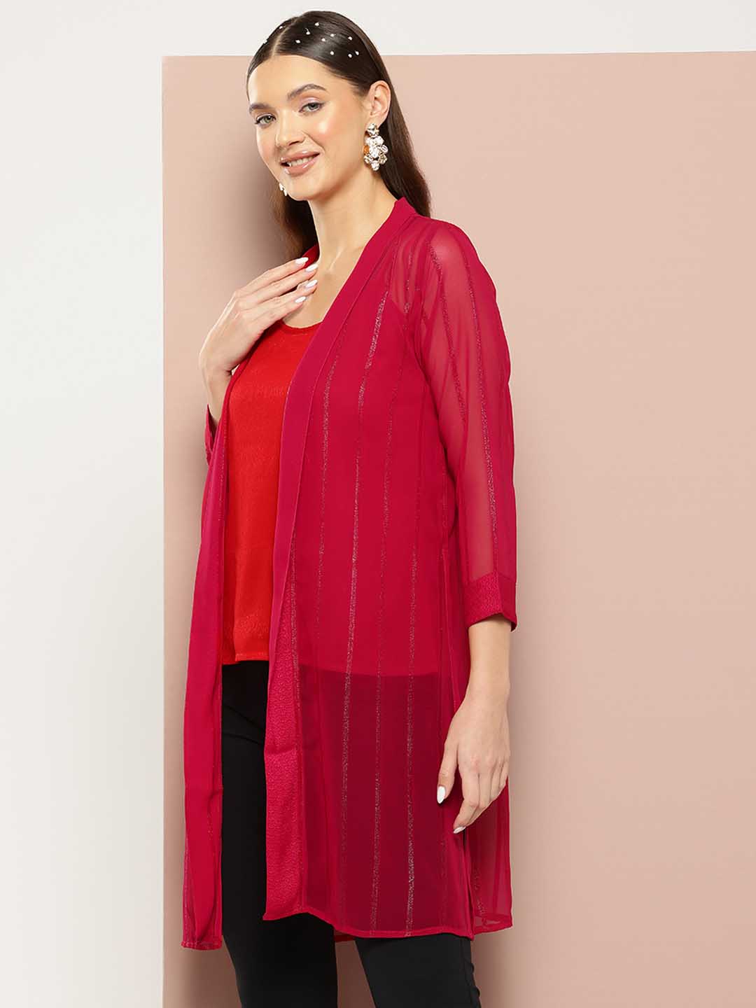 Red georgette festive party shrug