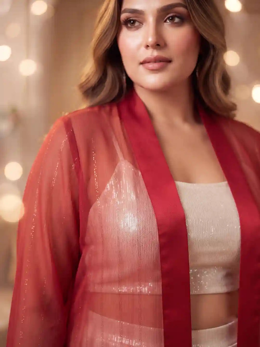 Red georgette festive party shrug