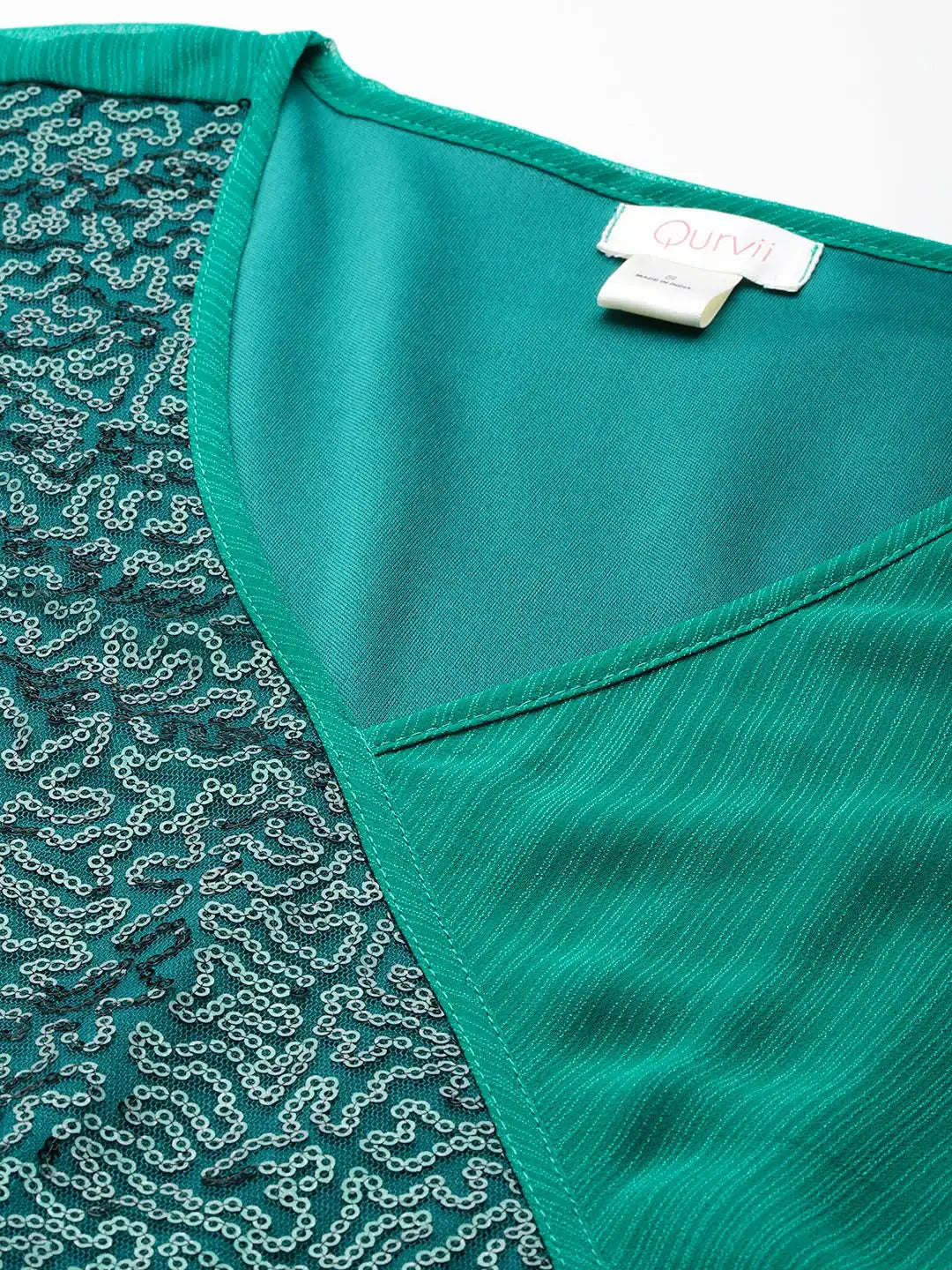 Sequins yoke Green georgette party Maxi dress