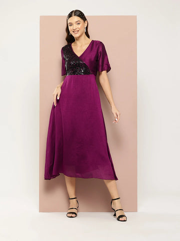 Sequins Yoke Wine party Maxi dress