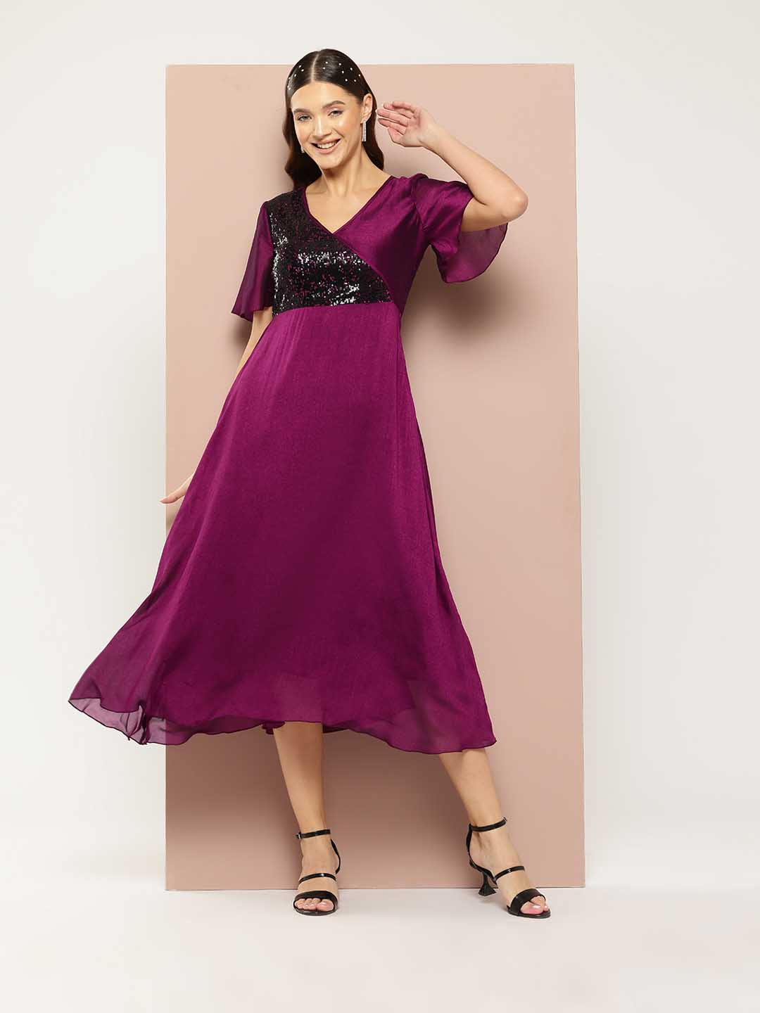 Sequins Yoke Wine party Maxi dress